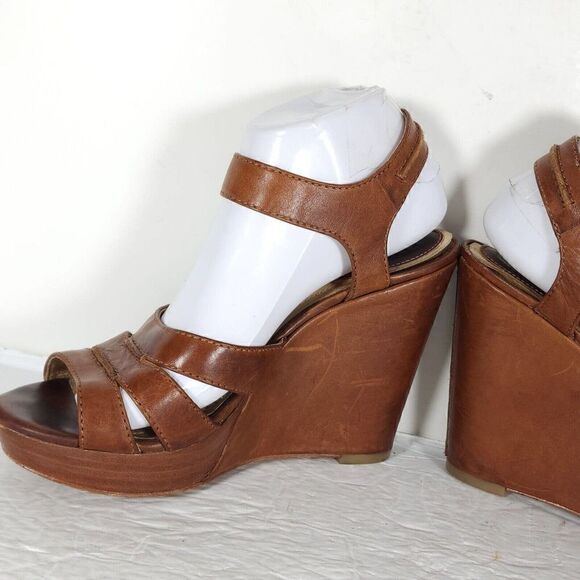 Frye Women’s Alex Seam 2 Sandals US 8,5M Brown Leather Platform Wedge Sandals - Picture 7 of 14